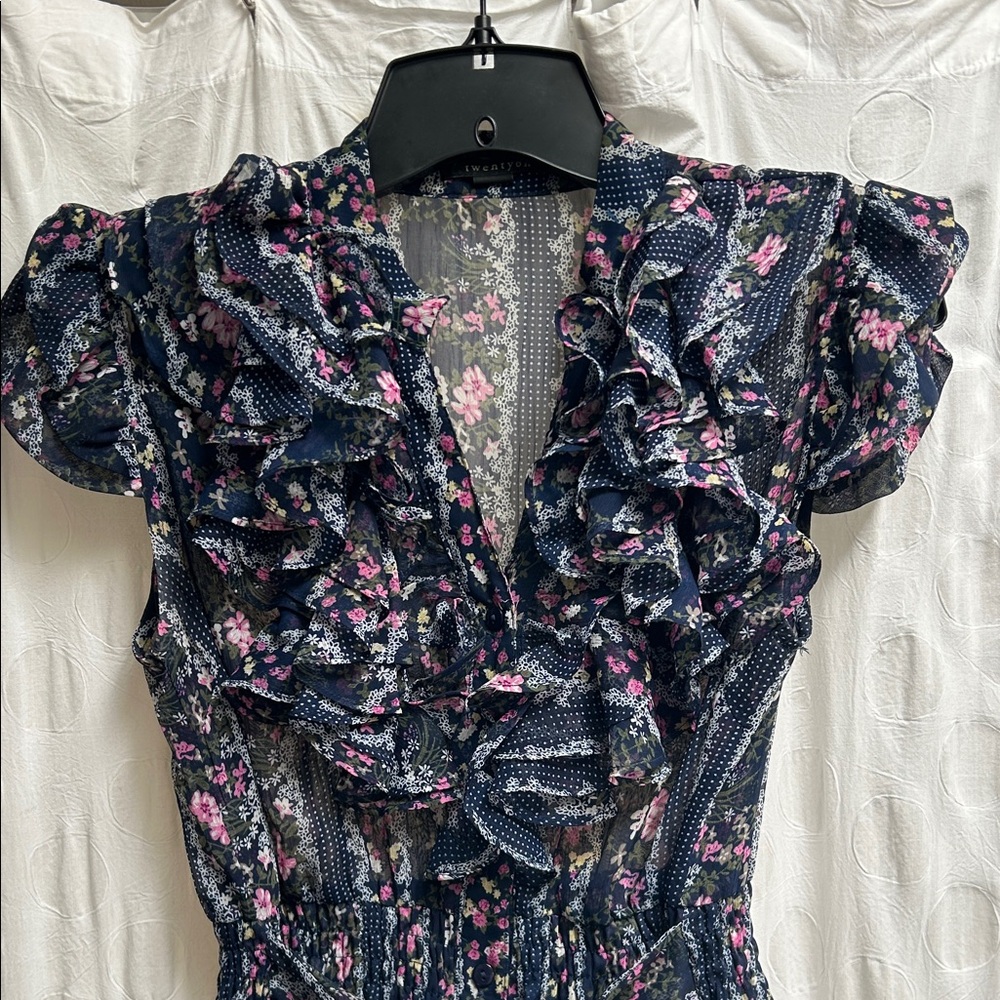 Forever 21 Floral Ruffle Mini Dress - Blue and Pink
